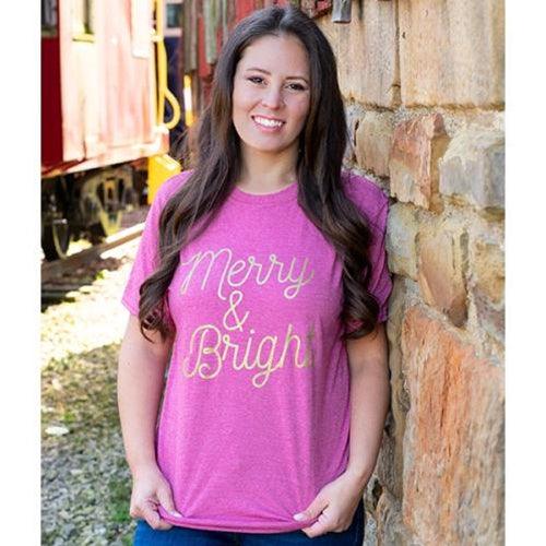 Merry & Bright T-Shirt (Gold Ink) Small - The Fox Decor