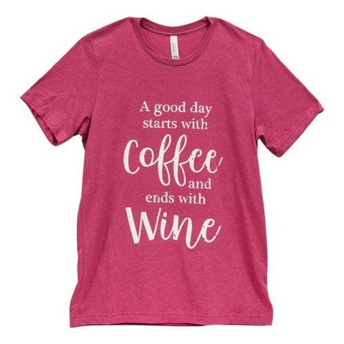 A Good Day Starts With Coffee T-Shirt Heather Raspberry Large - The Fox Decor