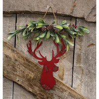 Distressed Red Hanging Metal Deer Head 11 - The Fox Decor