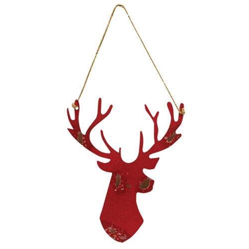 Distressed Red Hanging Metal Deer Head 11 - The Fox Decor