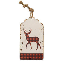 Distressed Metal Buffalo Check Deer Hanging Tag - The Fox Decor