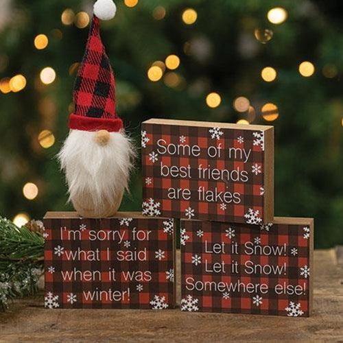 Nordic Wooden Gnome w Black & Red Buffalo Check Hat - The Fox Decor