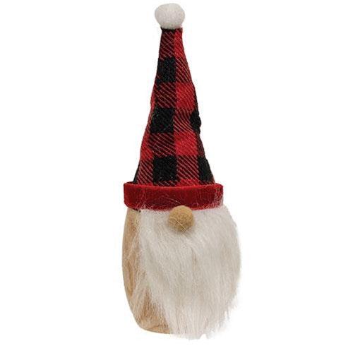 Nordic Wooden Gnome w Black & Red Buffalo Check Hat - The Fox Decor