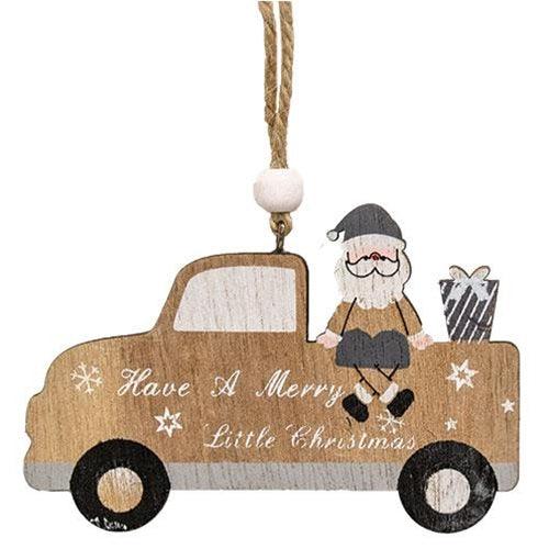 Nordic Wooden Santa w Truck Ornament - The Fox Decor