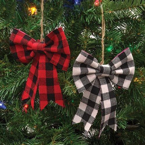 Red & Black Buffalo Check Bow Clip Ornament - The Fox Decor