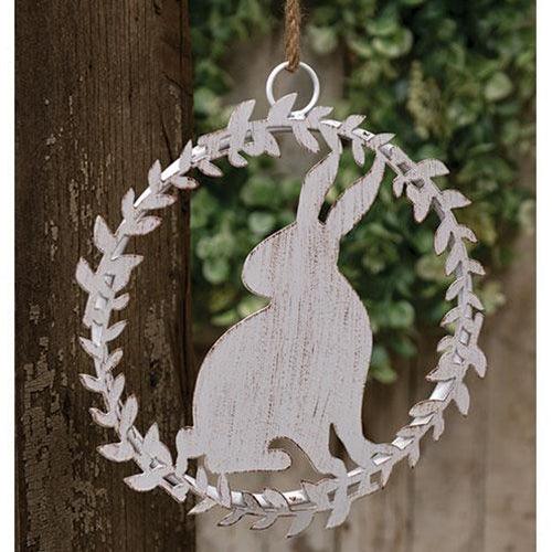 Shabby Chic Metal Hanging Bunny in Wreath - The Fox Decor