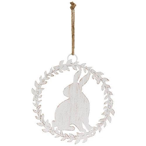 Shabby Chic Metal Hanging Bunny in Wreath - The Fox Decor