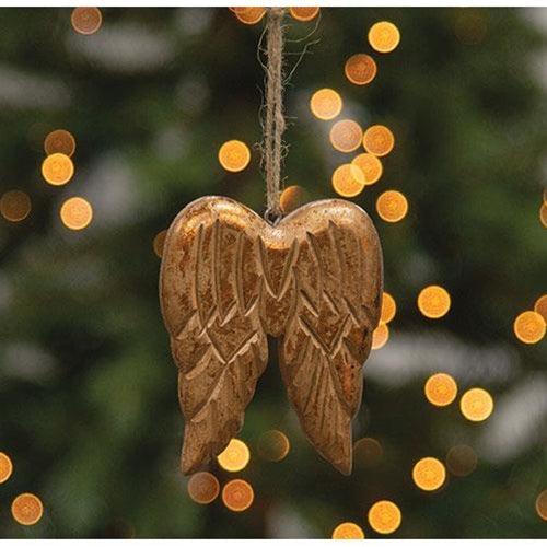 Carved Distressed Gold Wood Angel Wings Ornament - The Fox Decor