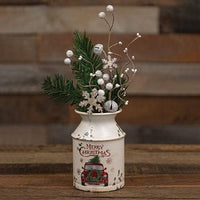 Distressed Metal Merry Christmas Truck Milk Can - The Fox Decor