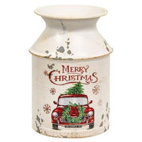 Distressed Metal Merry Christmas Truck Milk Can - The Fox Decor