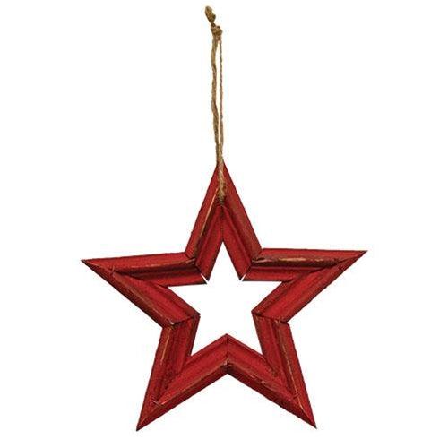 Distressed Red Wooden Frame Hanging Star 10 - The Fox Decor