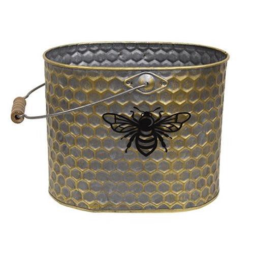 2 Set Metal Oval Honeycomb Bee Buckets w Handles - The Fox Decor