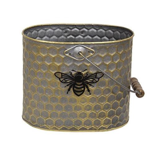 2 Set Metal Oval Honeycomb Bee Buckets w Handles - The Fox Decor