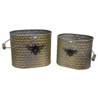 2 Set Metal Oval Honeycomb Bee Buckets w Handles - The Fox Decor
