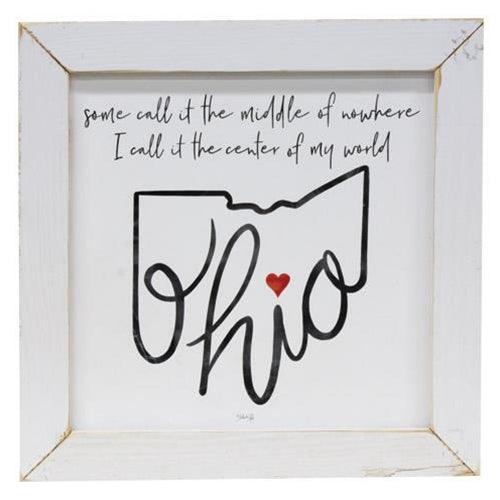 Center of My World Ohio Print 12 Sq White Frame - The Fox Decor