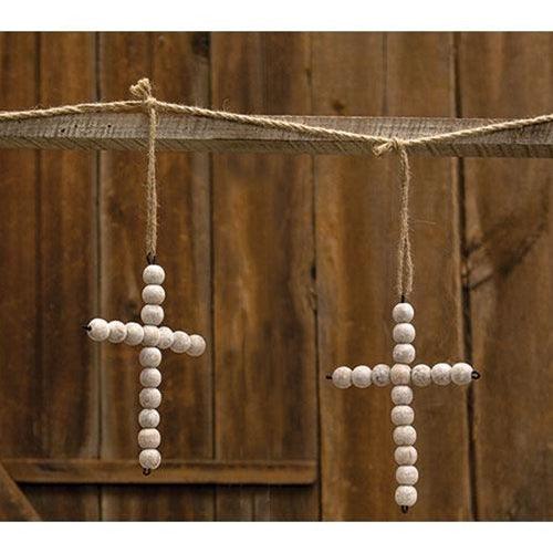 White Washed Bead Cross Garland - The Fox Decor