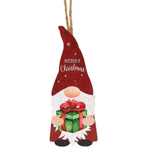 Merry Christmas Gnome With Gift Wooden Ornament - The Fox Decor