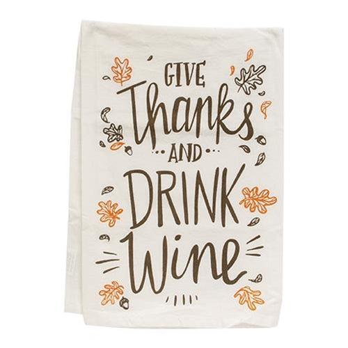 Give Thanks and Drink Wine Kitchen Towel - The Fox Decor