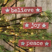 3 Set Joy Peace Believe Ornaments - The Fox Decor