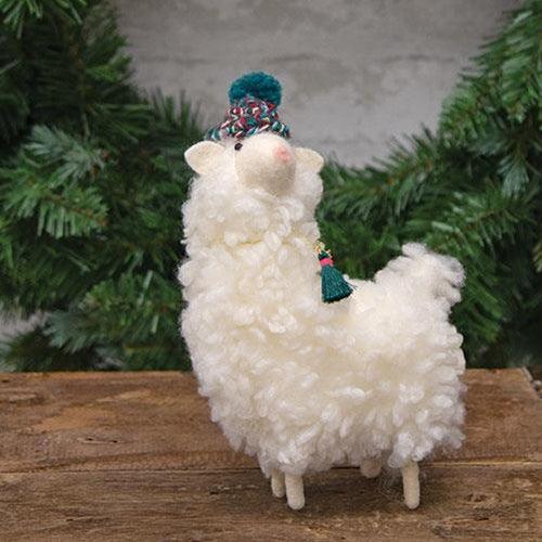 Felted Fluffy Llama with Beanie Hat - The Fox Decor