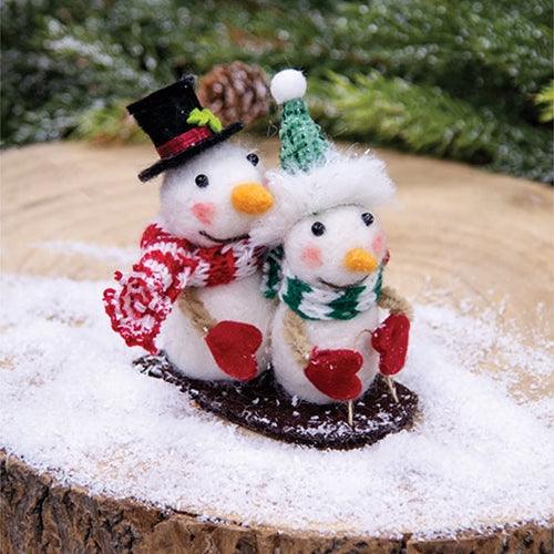 Sledding Snowmen Christmas Felted Ornament - The Fox Decor