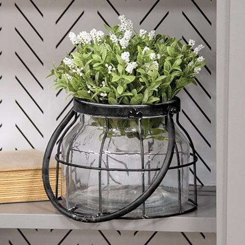 Small Glass Jar In Black Metal Carrier - The Fox Decor