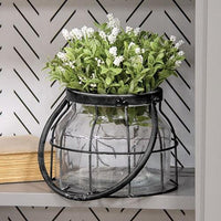 Small Glass Jar In Black Metal Carrier - The Fox Decor