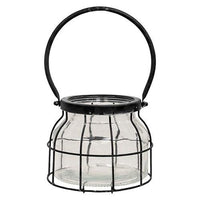 Small Glass Jar In Black Metal Carrier - The Fox Decor
