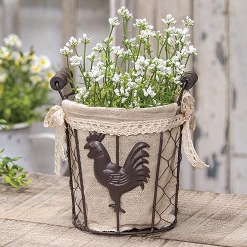 Fabric Lined Chicken Wire Rooster Bucket - The Fox Decor