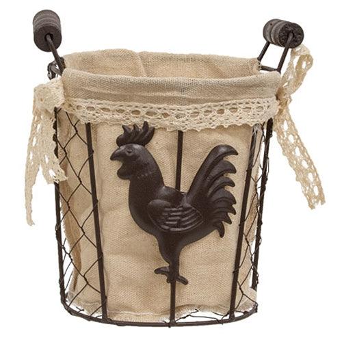 Fabric Lined Chicken Wire Rooster Bucket - The Fox Decor
