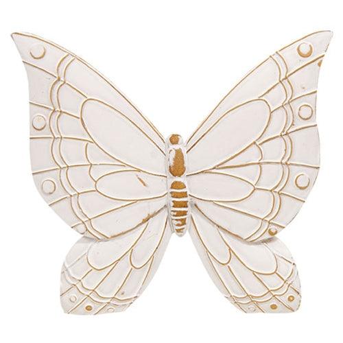 Distressed White Resin Butterfly Shelf Sitter 3 Asstd - The Fox Decor