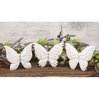 Distressed White Resin Butterfly Shelf Sitter 3 Asstd - The Fox Decor