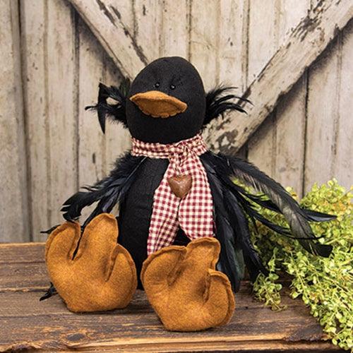 Stuffed Sitting Crow w/Gingham & Bell Scarf - The Fox Decor