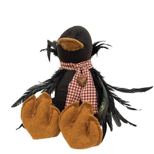 Stuffed Sitting Crow w/Gingham & Bell Scarf - The Fox Decor