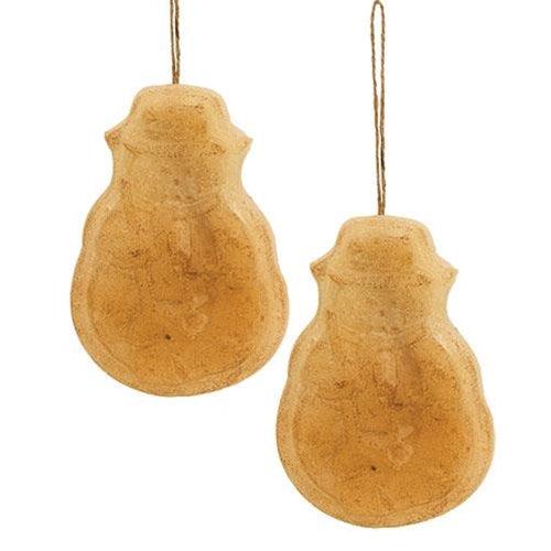 2 Set Farmhouse White Beeswax Roly Poly Snowman Ornaments - The Fox Decor