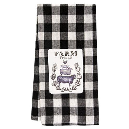 Farm Friends Black & White Buffalo Check Dish Towel - The Fox Decor