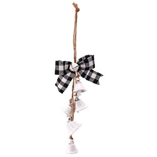 White Bells w Black White Plaid Bow Drop Ornament - The Fox Decor
