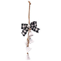 White Bells w Black White Plaid Bow Drop Ornament - The Fox Decor