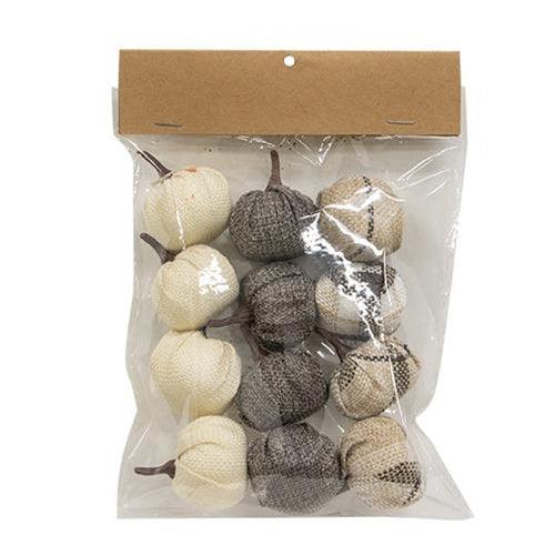 12 Pack Cream & Gray Burlap Pumpkins 15 - The Fox Decor