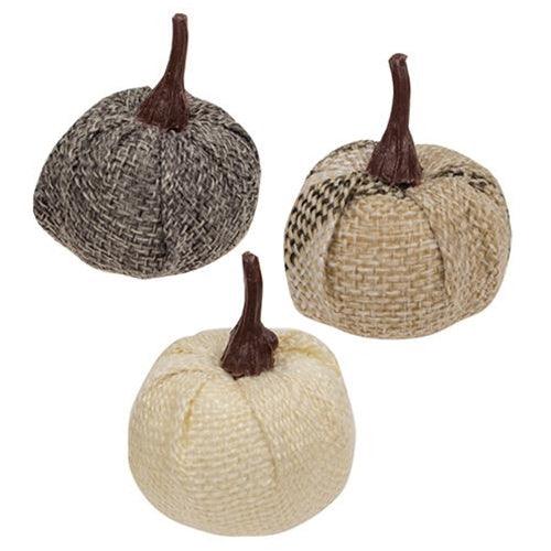 12 Pack Cream & Gray Burlap Pumpkins 15 - The Fox Decor