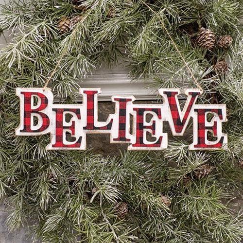 Red Blk Plaid BELIEVE Hanger - The Fox Decor