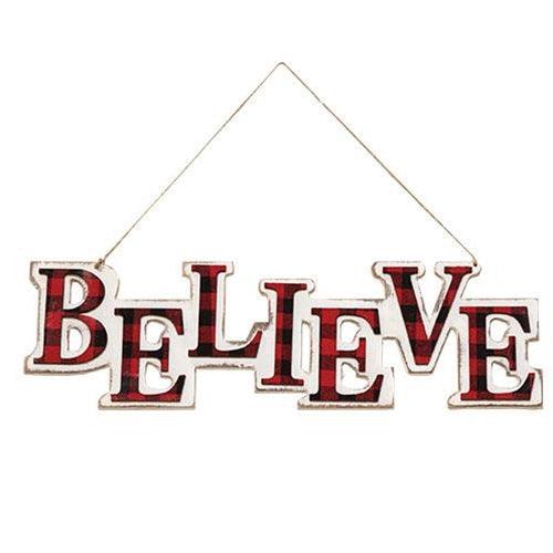 Red Blk Plaid BELIEVE Hanger - The Fox Decor