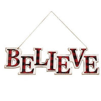 Red Blk Plaid BELIEVE Hanger - The Fox Decor