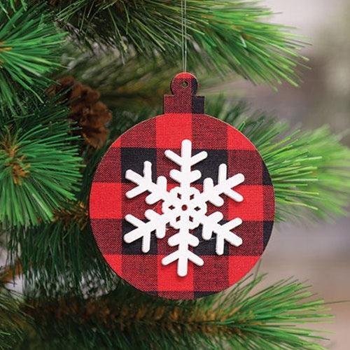 Red Black Plaid Snowflake Ornament Ball - The Fox Decor