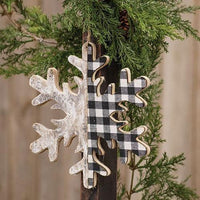 Black White Plaid & Birch Snowflake Ornament 65 - The Fox Decor