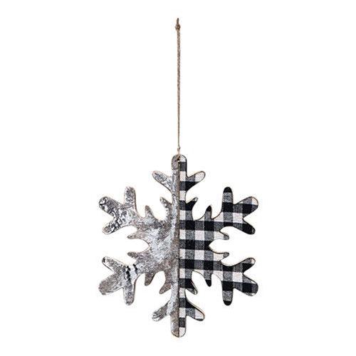 Black White Plaid & Birch Snowflake Ornament 65 - The Fox Decor
