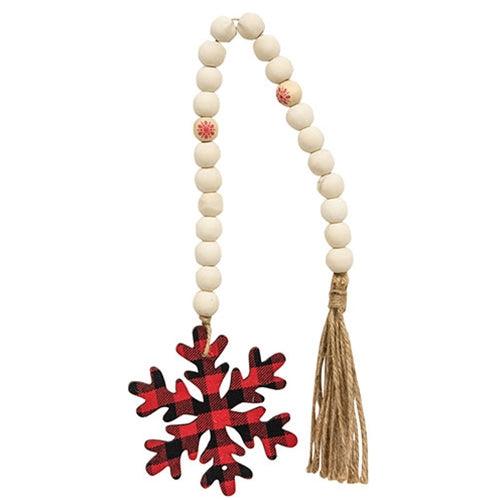 Red & Black Buffalo Check Snowflake Beaded Tassel - The Fox Decor