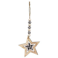 Buffalo Check Beaded Wood Star Ornament - The Fox Decor