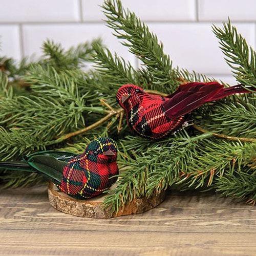 Christmas Plaid Bird Clip Ornament 2 Asstd - The Fox Decor