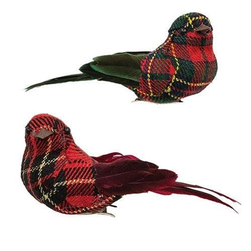 Christmas Plaid Bird Clip Ornament 2 Asstd - The Fox Decor